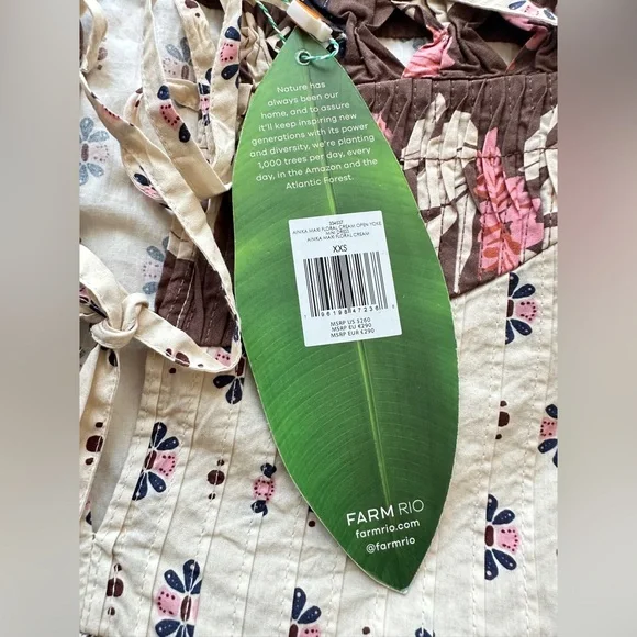 FARM RIO Ainika Maxi Floral Cream Open Yoke Mini Dress XXS - Picture 13 of 16